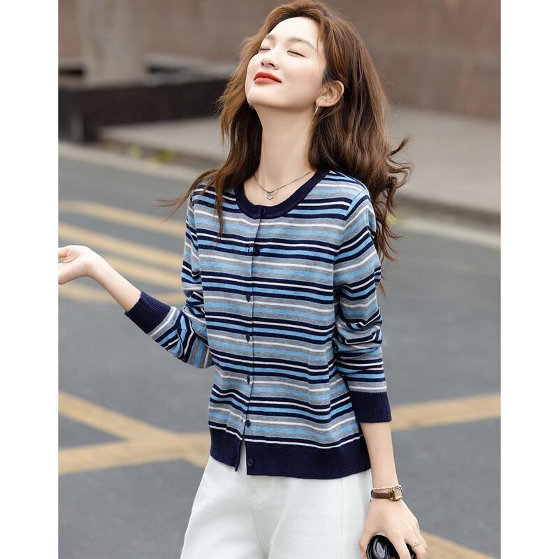 Demana Retro Overture Women s Striped Color-Block Knit Cardigan M