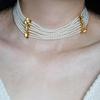 Vintage Style Retro Metal & Pearl Layered Choker Necklace for Women