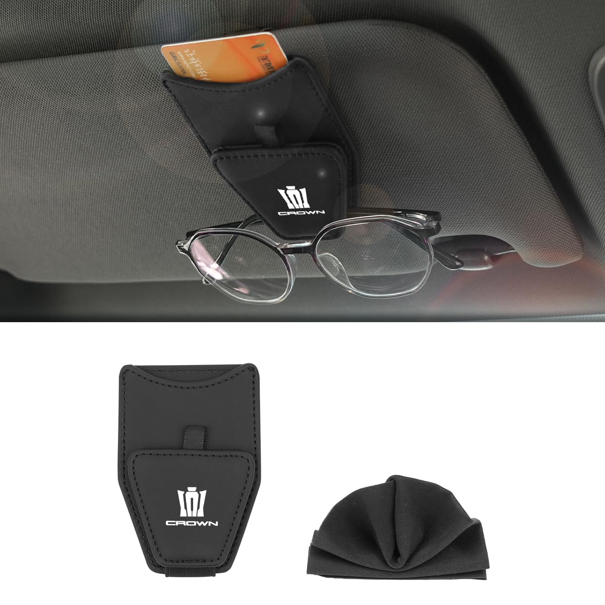 

Crown Car Glasses Clip Sunglasses Holder with Magnetic Attachment and Card Storage Compatible with Crown and 220 Series Interior Sun Visor Glasses Car чёрный