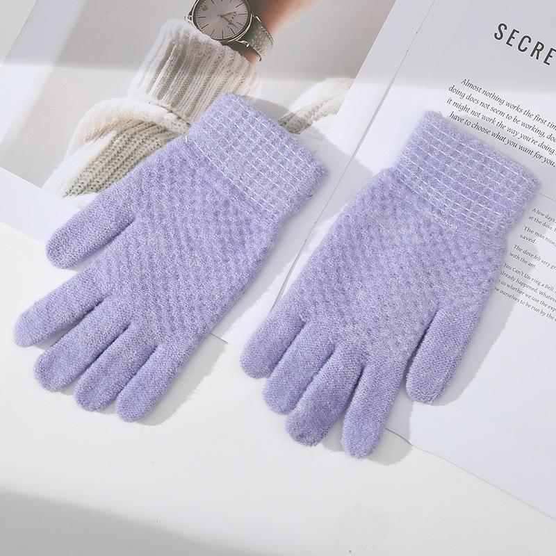 Candy Color Solid Color Warm Gloves for Women Mohair Knitted Yarn Gloves Cycling