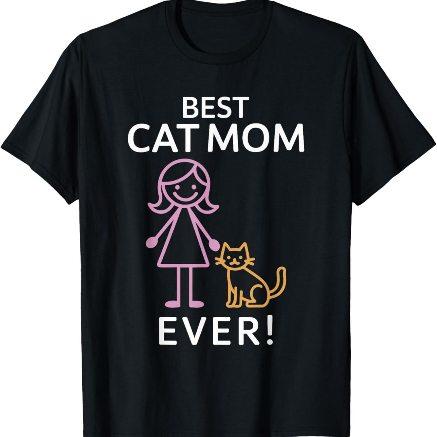 

Best Cat Mom Ever Cute Minimalist Illustration T-Shirt for Men Women Kids S чёрный