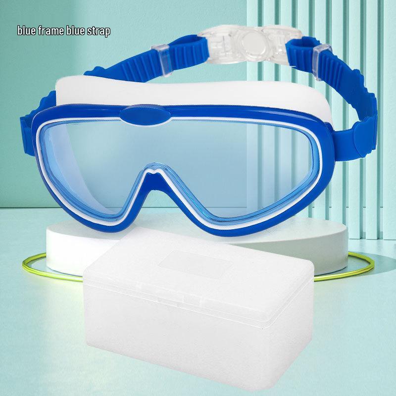 Children's Anti-Fog Waterproof Large Frame Swim Goggles with Silicone Earplugs