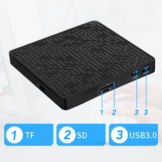 Optical Disc Burner USB 3.0 External DVD Drive 2MB CD-ROM Player Compatible with SD/TF Card DVD Player for PC Windows Laptop Desktop