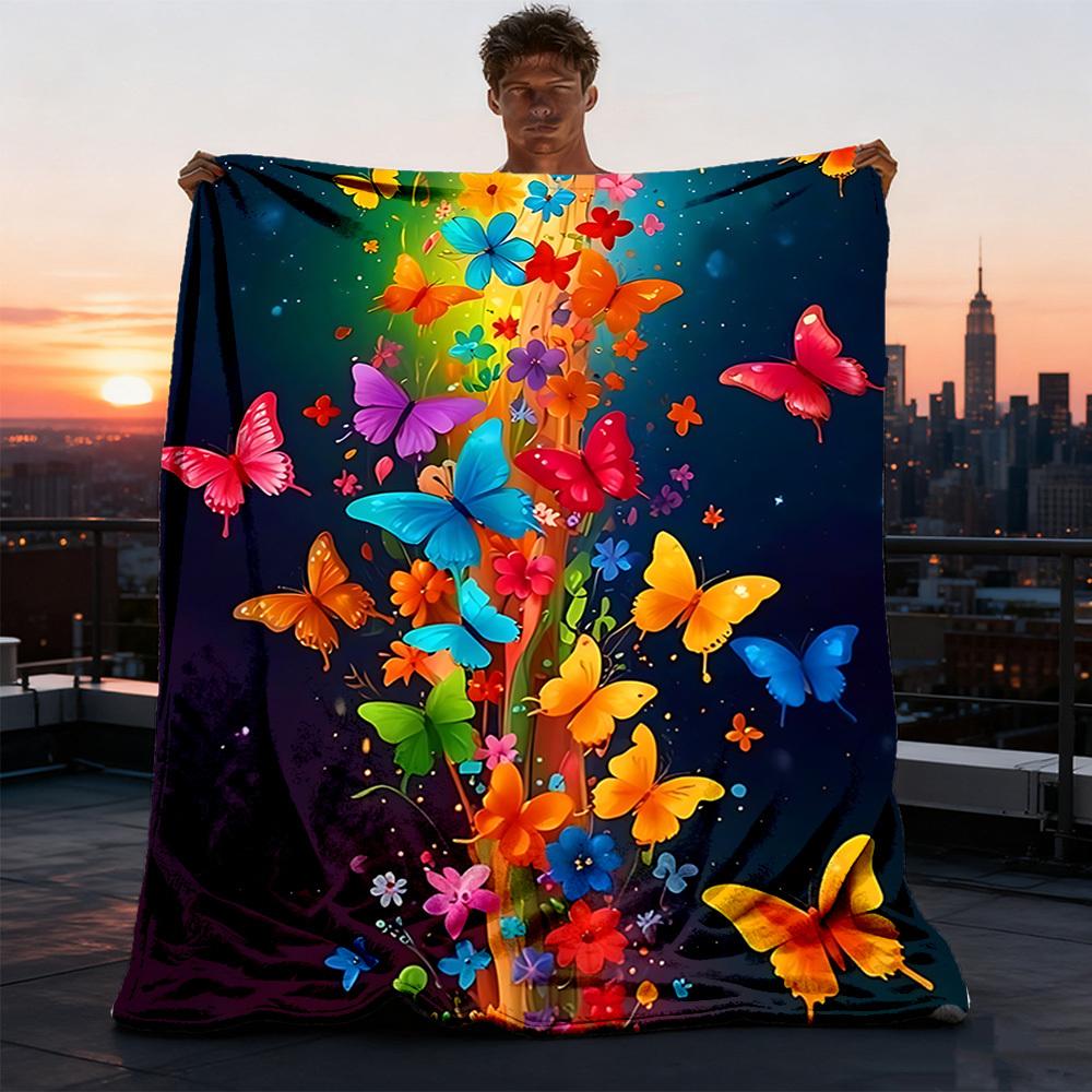 1pc Butterfly Print Print Outdoor Blanket, Lightweight Polyester, 75X95CM