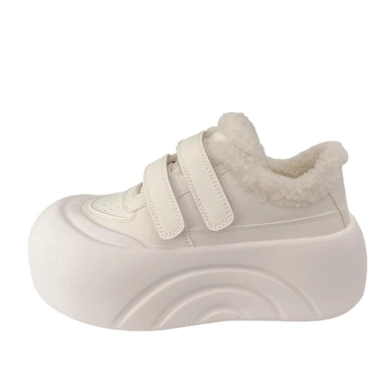 Winter cotton shoes women's velvet women's shoes thick-soled heightening little white shoes with wide-leg pants, versatile big-headed bread shoes