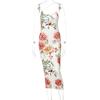 Women Sling Dress Backless Sleeveless Fashion Elegant Flower Print Slim Sexy Club Mid-calf Dresses Autumn Clothes