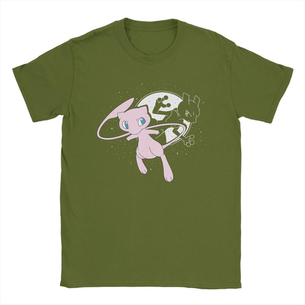 PPokemon Celestial Mew Mewtwo Moon T Shirts Mens Pure Cotton TShirt Round Collar Tee Shirt Short Sleeve Clothing New