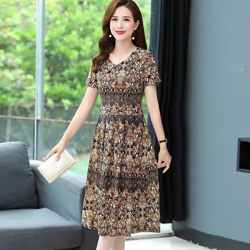 

2022 Лето Плюс Размер Повседневный Принт Короткий Рукав Платье Для Женщин M красный