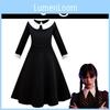 Addams Family Cosplay Mädchen Langarmkleid Für Kinder Schwarzes Polyestergewebe