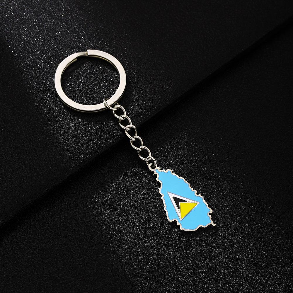 Retro Ethnic Style Stainless Steel St. Lucia Enamel Pendant Keychain for Men and Women
