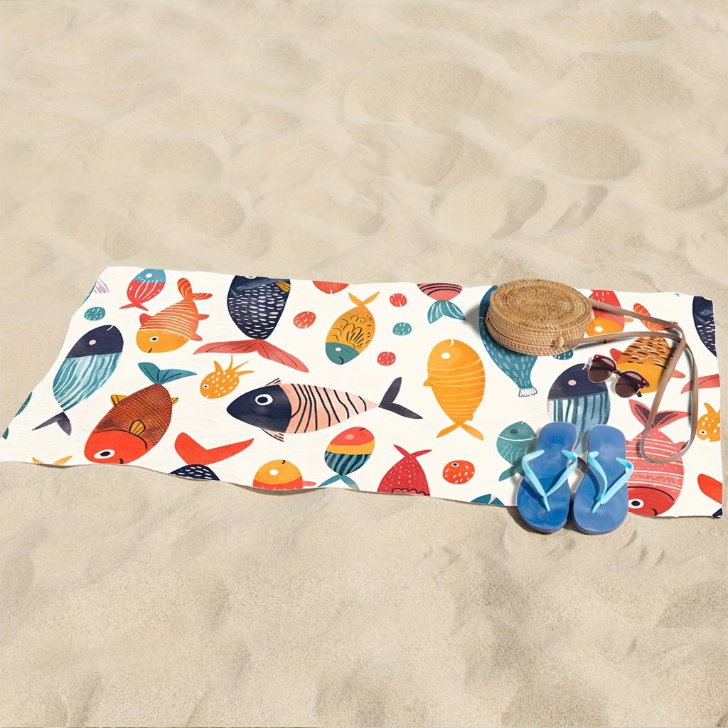 1PC Colorful Fish Print Beach Towel Unisex Bath Towel for Pool Swimming Lounge Chair Adults
