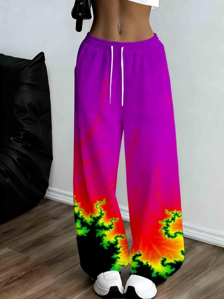 Colorful tie-dye pattern women's casual loose jogger sweatpants, fashionable street-style drawstring pants