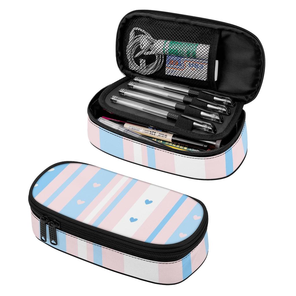Pen Case Simple Design 300D Polyester Secure Zipper Closure with Main Compartment Mesh Pocket and Pen Slots for Students
