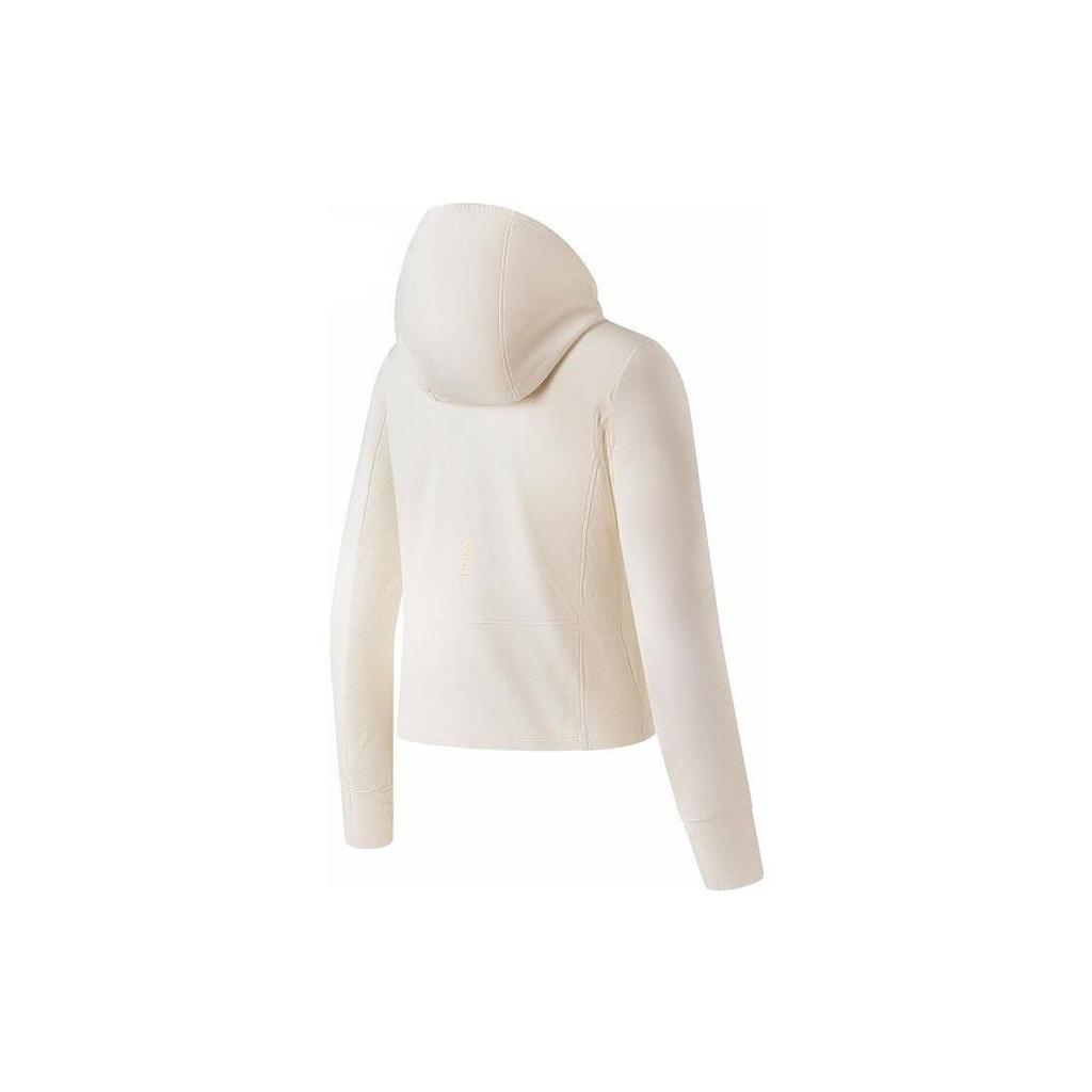 Li Ning Série Running T-shirt à manches longues à capuche avec logo couleur unie Femme Hauts Blanc cassé ATLT004-2