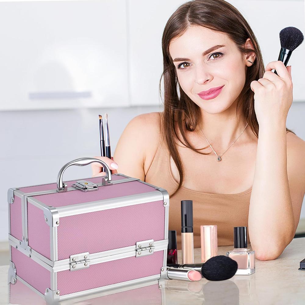 Portable 3-Layer Makeup Box with Mirror & Lock, Extendable Cosmetic Organiser for Travel, Ideal for Cosmetologists