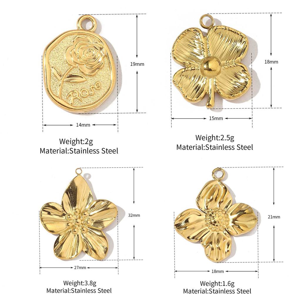 3Pcs Stainless Steel Floral Pendants Gold Plated Jewelry Accessory for Crafting Elegant Necklace Bracelet and Earrings