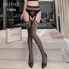Feimo Seductive Open-Crotch Fishnet Garter Stockings Set for Women