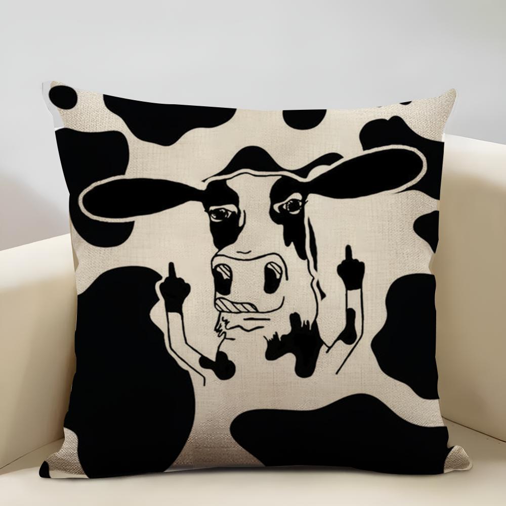 Cow Print Cushion Cover Household Decoration Linen Sofa Cushion Cover: Skin-Friendly & Breathable with Invisible Zipper