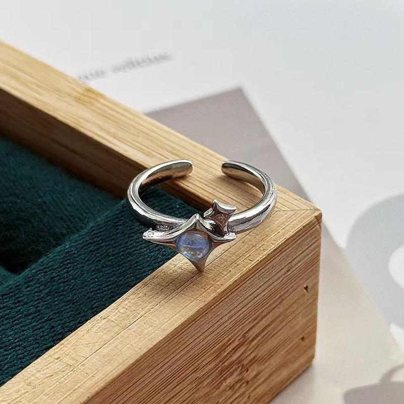 Niche Texture Inlaid Moonstone Zircon High-End Sense Personality Opening Retro Ring Women