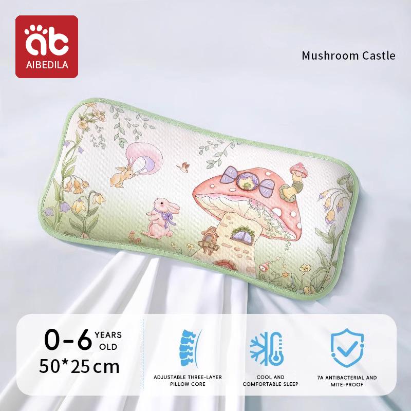 Children Sleeping Pillow For 0-6Y Kids Cartoon Panda Pillows Summer Breathable Cool Ice Silk Pillows Baby Bedding