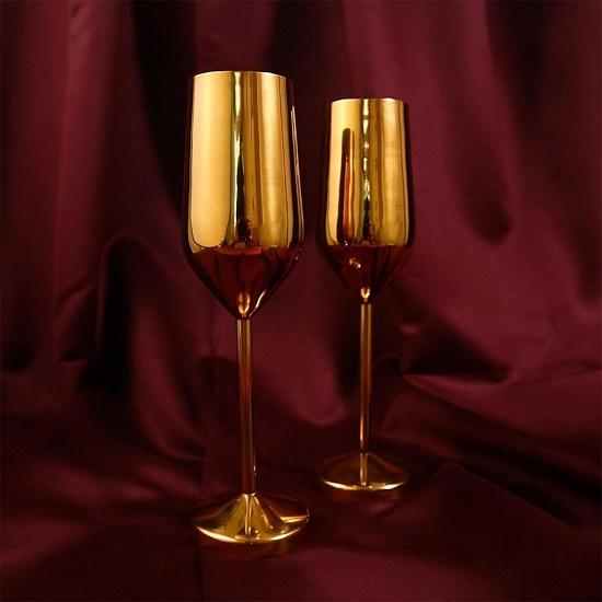 Glass Set of 2-200ml | Stainless Steel Wine Flutes Glasses | Bar Accessories Non-Toxic & Anti-Tarnish Gift