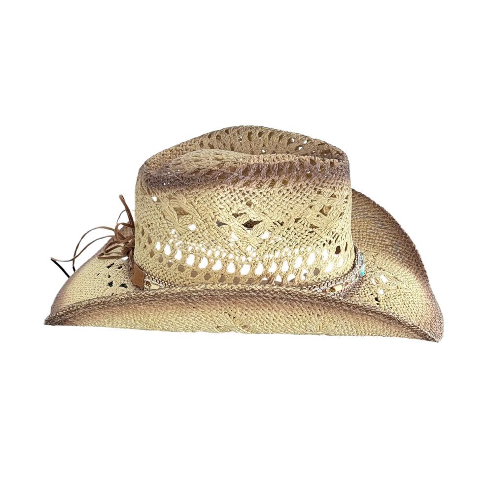 (One Size, Khaki) Men Women Beach Hat Breathable Western Style Cowgirl Straw Hat Stylish Wide Brim Sun Hat
