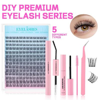 Wimpernverlängerungs-Set DIY Schwarze Wimpernbüschel Cosplay Natürliche Einzelwimpern Set Starker Halt Mit Wimpernkleber & Siegel Pinzette