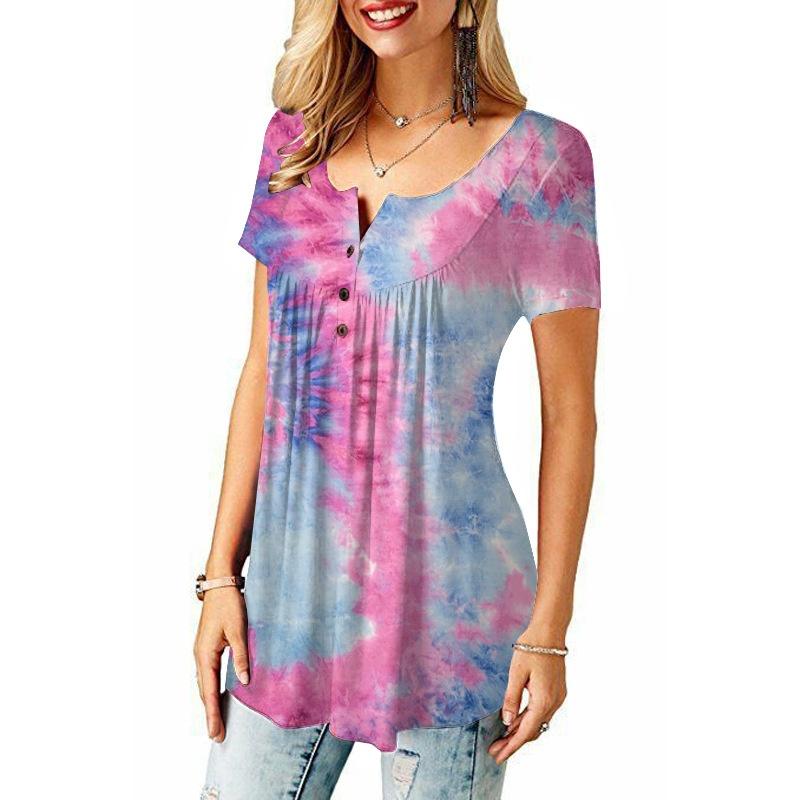Women Short Sleeve Tie Dye T-shirt Plus Size Ladies Summer Casual Loose Tunic Tops