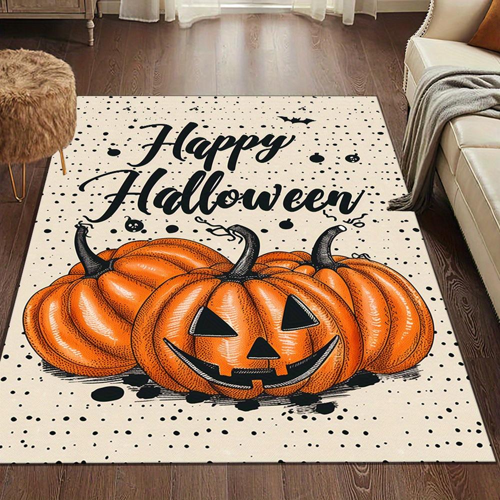 Happy Halloween Pumpkin Area Rug – Festive Orange & Black Design, Easy-Clean Polyester Carpet for Living Room or Bedroom, Durabl