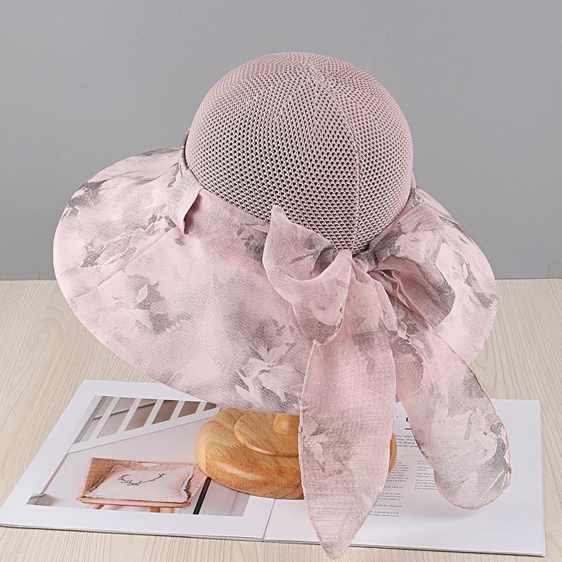 Big Eaves Sunscreen Hat Women'S Summer Breathable Bow Bucket Hat Outdoor Leisure Sunshade Uv Protection Hat