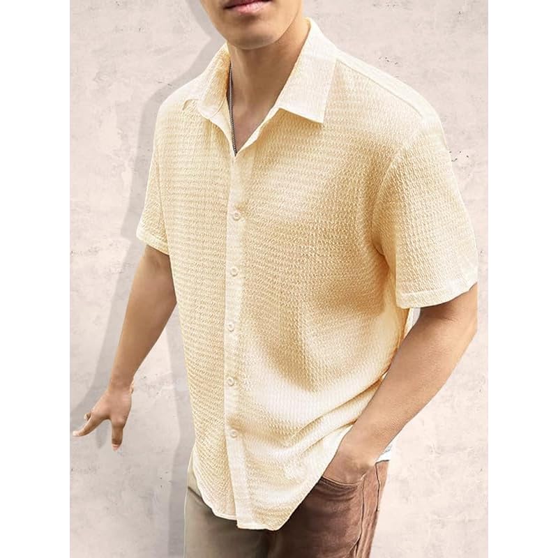 Tee Projekt Mens Popcorn Shirt Texture Pattern Mens Casual Shirt Half Sleeves Goa Beach Summer Shirt Black