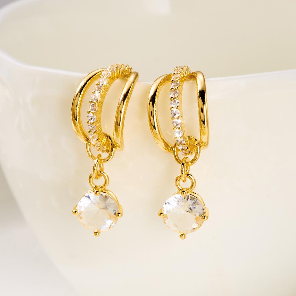 Unique Design Sparkling Zircon C Shaped Drop Earrings For Women Shiny Cubic Zirconia Niche Earring Bridal Wedding Party Jewelry