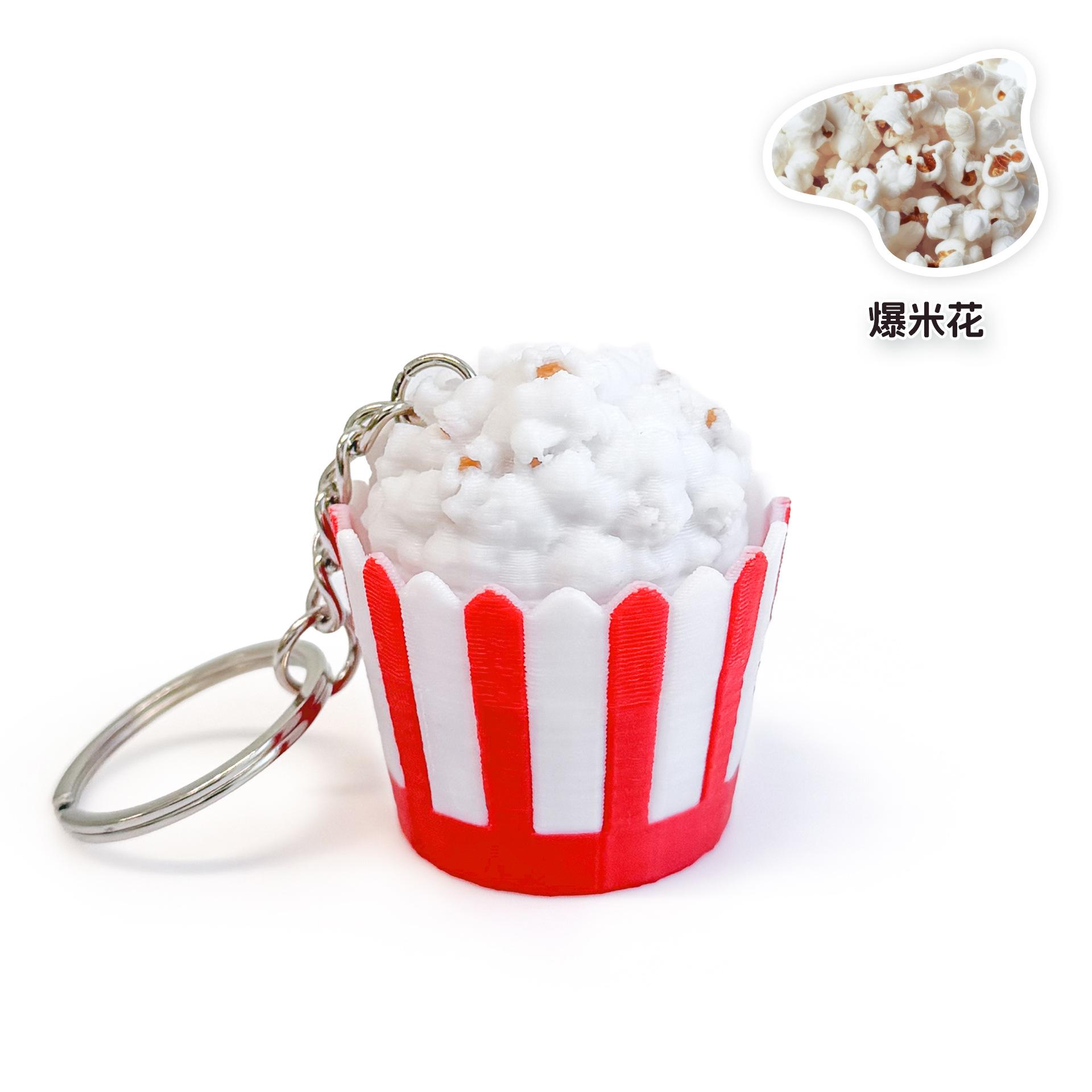 

3D Printed EDC Keyboard Toys Simulation Chicken Fries Popcorn Clicker Push Button Decompression Fidget Toys Keychain Pendant