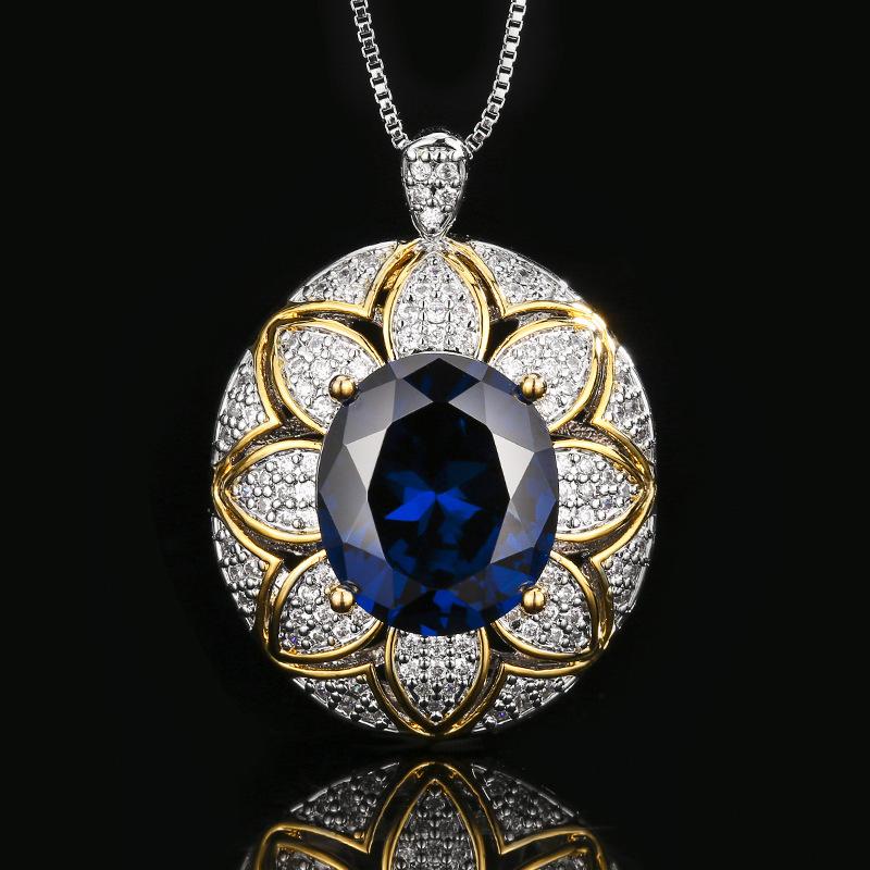 Jewelry Hot Color Treasure Set Ring Necklace Red Blue Emerald Flower Design Women's Luxury