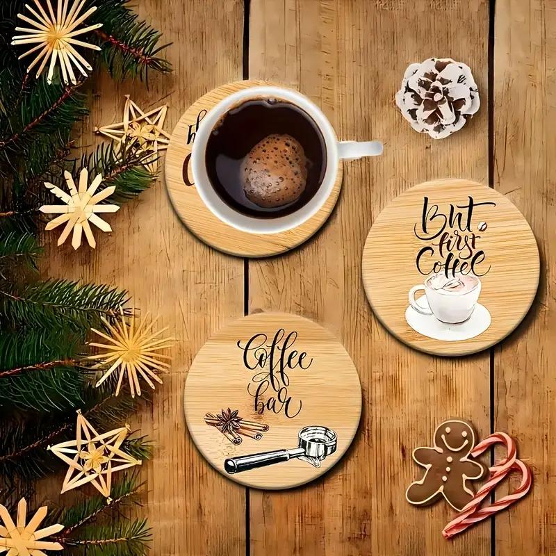 6-piece set of wooden coasters - heat-resistant and non slip pads suitable for home/kitchen decora perfect for holiday parties