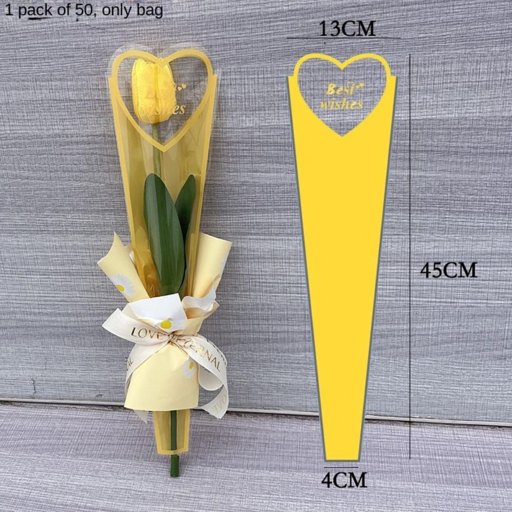 50pcs Single Flower Flower Packaging Bag Heart Shape Rose Packing Sleeve Bag  Valentine's Day
