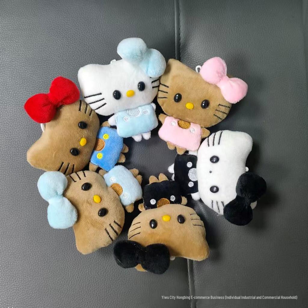 Adorable KT Cat Plush Doll Keychain with Large Bow