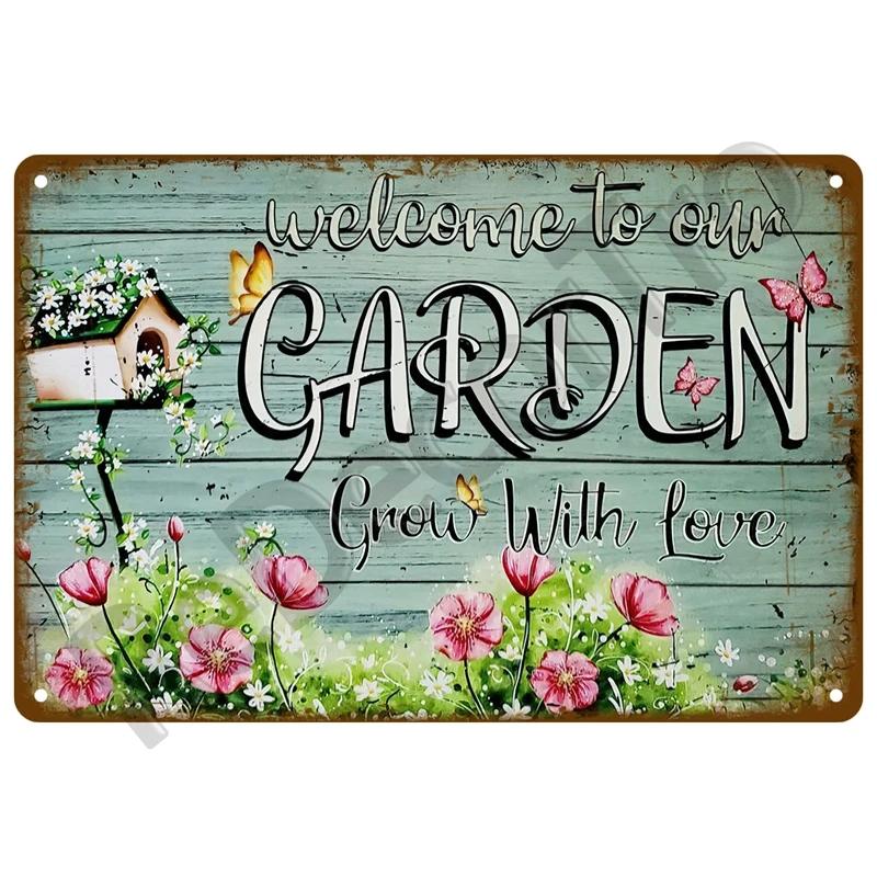 Retro Flower Tin Sign Gardening Metal Sign Vintage Garden Club Outdoor Indoor Home Wall Hanging Decorative Plaque Plates Farm