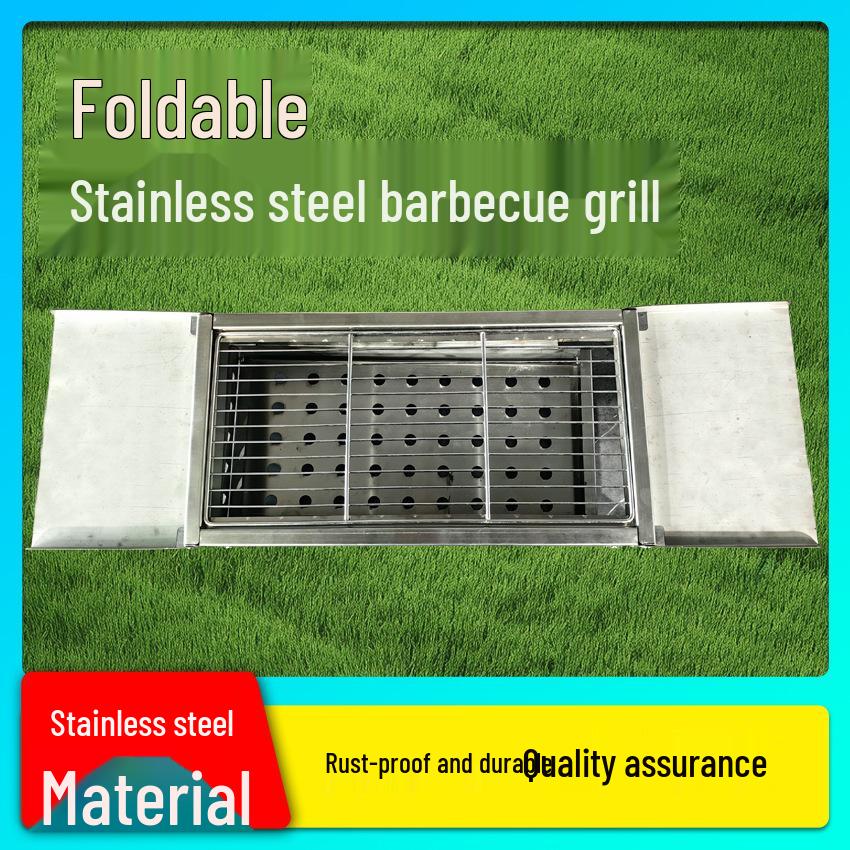 Heavy-Duty Stainless Steel Folding Charcoal BBQ Grill - Portable Outdoor Full Set