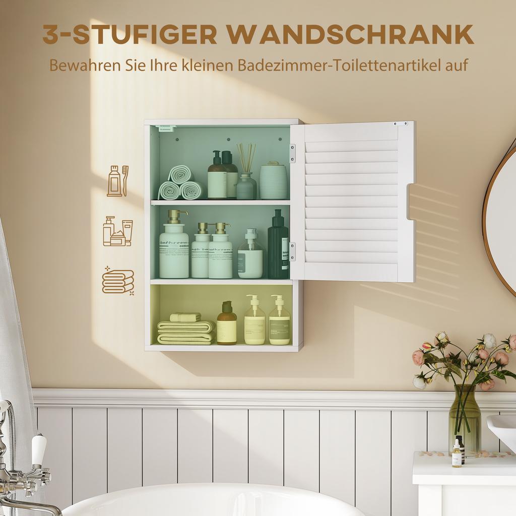 Bathroom Cabinet, Wall Mounted Storage Cabinet with Adjustable Shelves, 40 x 20 x 60 cm, White