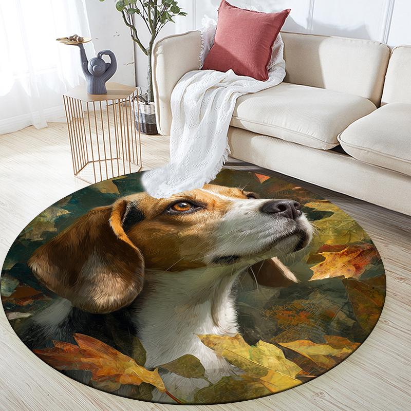 Beagle and Leaves Pattern Round rug,Carpet Rug for Living Room Bedroom  Playroom ,Non-slip Floor Mat,Holiday Gifts and Birthday Gifts.