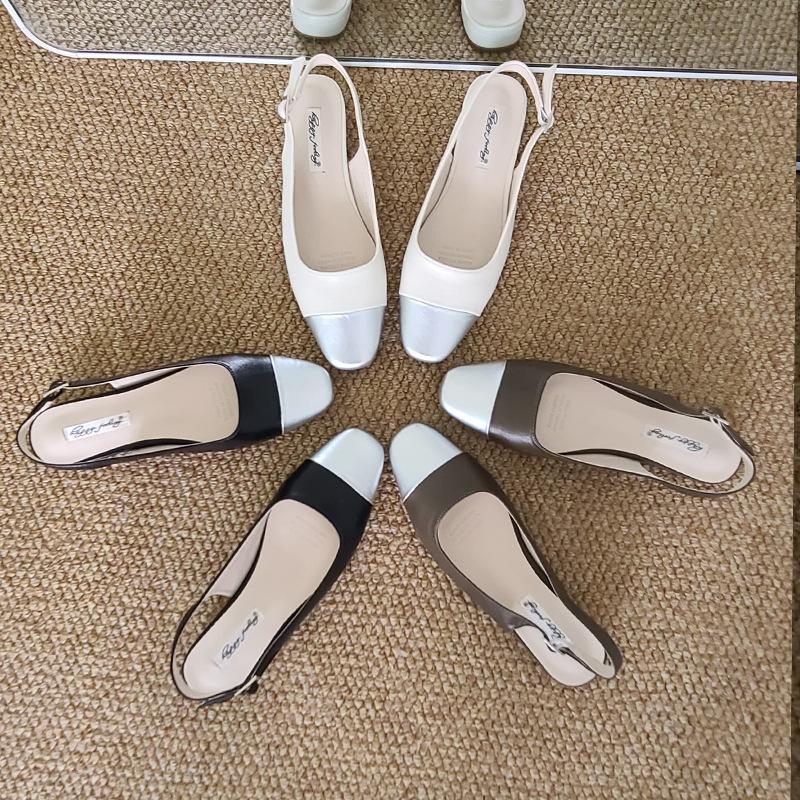 

New low-heeled bag head sandals fairy shoes black flat-bottomed pointed single shoes 35 чорний