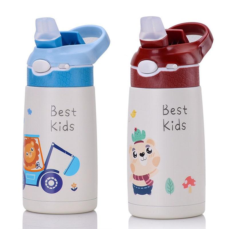 400ML Kids Water Bottle Cartoon Animal Thermos Mug Baby Duck Billed Straw 316 Stainless Steel Vacuum Flasks Thermos Bottle
