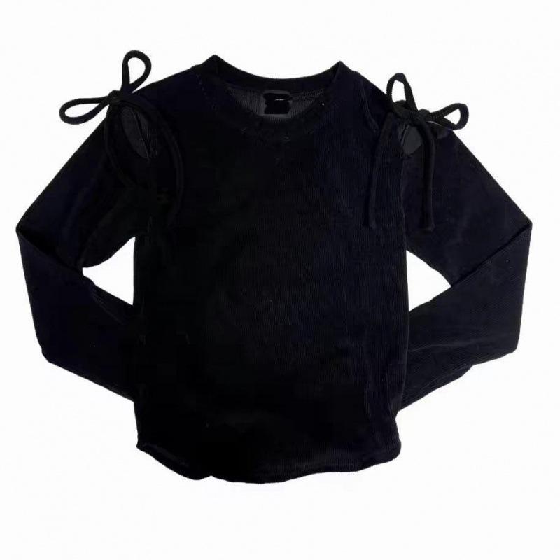 

Korean-Style Off-Shoulder Slimming Long Sleeve T-Shirt for Women XL чёрный