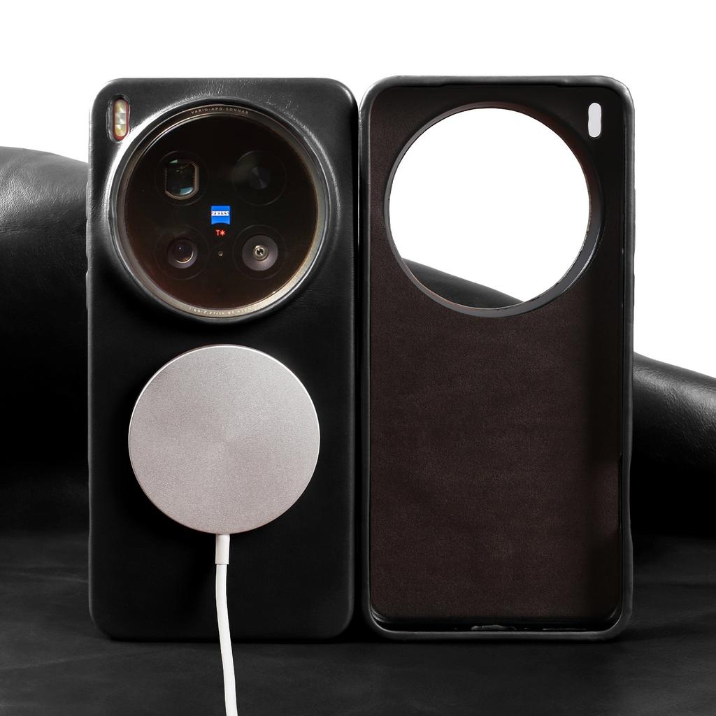 Para Capa Magsafe Para Vivo X200 Ultra X300 X100 X80 X90 Capa de Couro Genuíno de Couro Bovino com Cera de Óleo de Grão Integral Capas Magnéticas