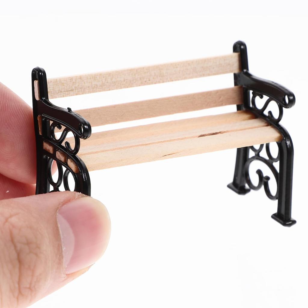 Ifundom Miniature Park Bench Set with Mini Street Light Post for DIY Dollhouse, Miniature Garden Furniture, 9.00 X 3.00 X 1.00cm, Desktop Decor