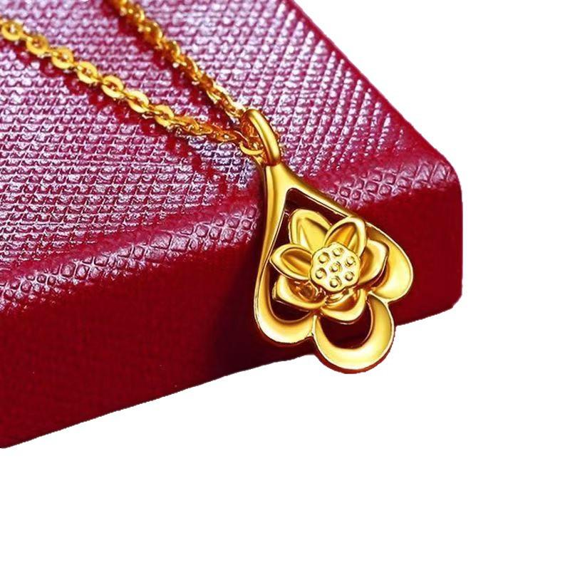 Gold Water Drop Lotus Pendant Necklace for Men and Women - Alloy Material, Safe Decoration