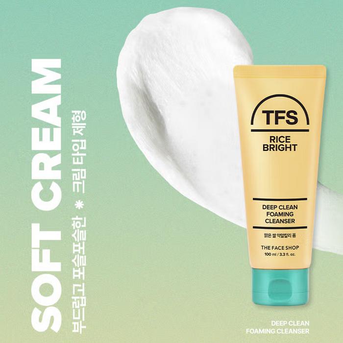 The Face Shop Rice Bright Deep Clean Foaming Cleanser 100 Ml/ Deep Cleansing, Moisturizing, Korean Cosmetics, Kbeauty