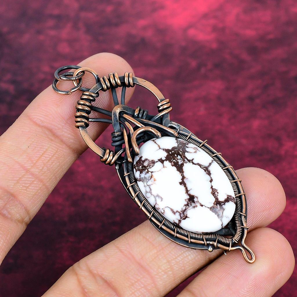 Wild Horse Magnesite Gemstone Pendant Handmade Copper Wire Wrapped Dainty Jewelry