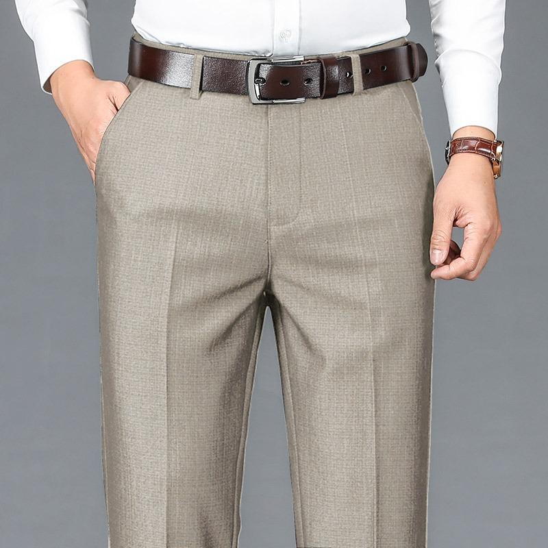 New summer thin men's high-end casual pants anti-Zou ice silk straight large-size suit pants